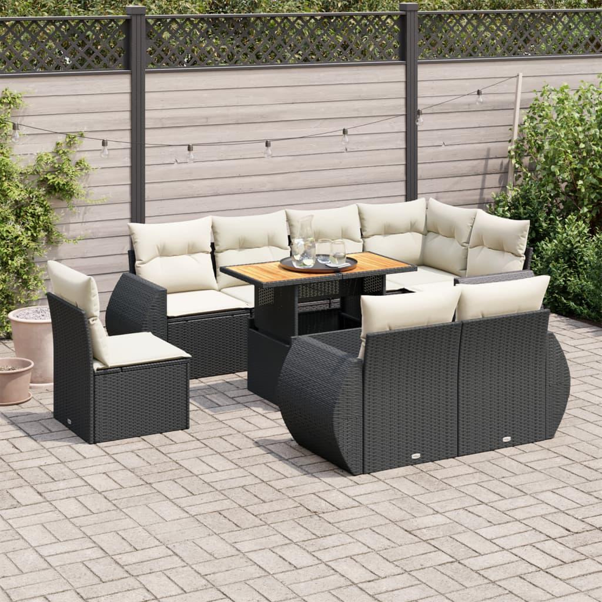 VIDAXL Salon de jardin 9 pcs avec coussins noir resine tressee
