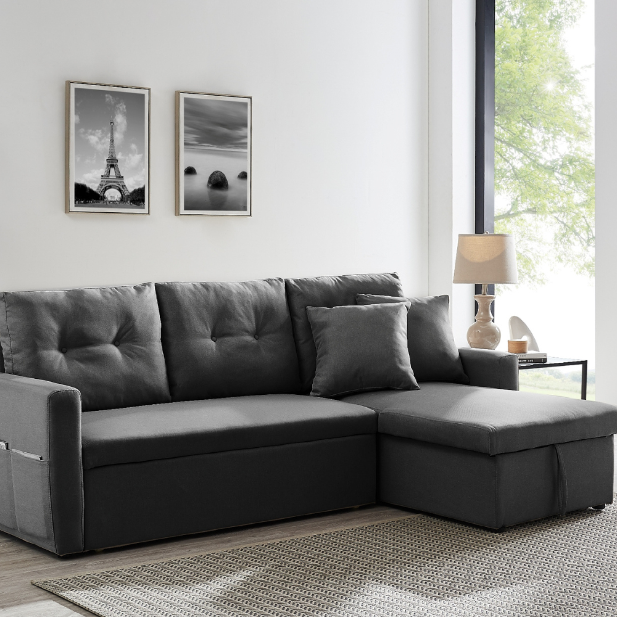 Voir la diapositive 2 : CONCEPT USINE Canapé d'angle 4 places convertible gris malmo