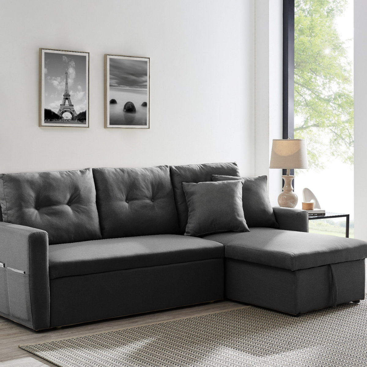 CONCEPT USINE Canapé d'angle 4 places convertible gris MALMO