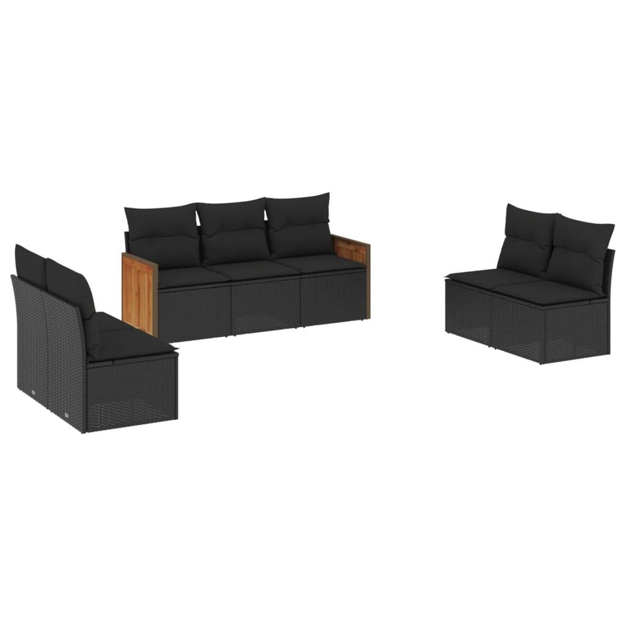 Voir la diapositive 2 : VIDAXL Salon de jardin 7 pcs avec coussins noir resine tressee