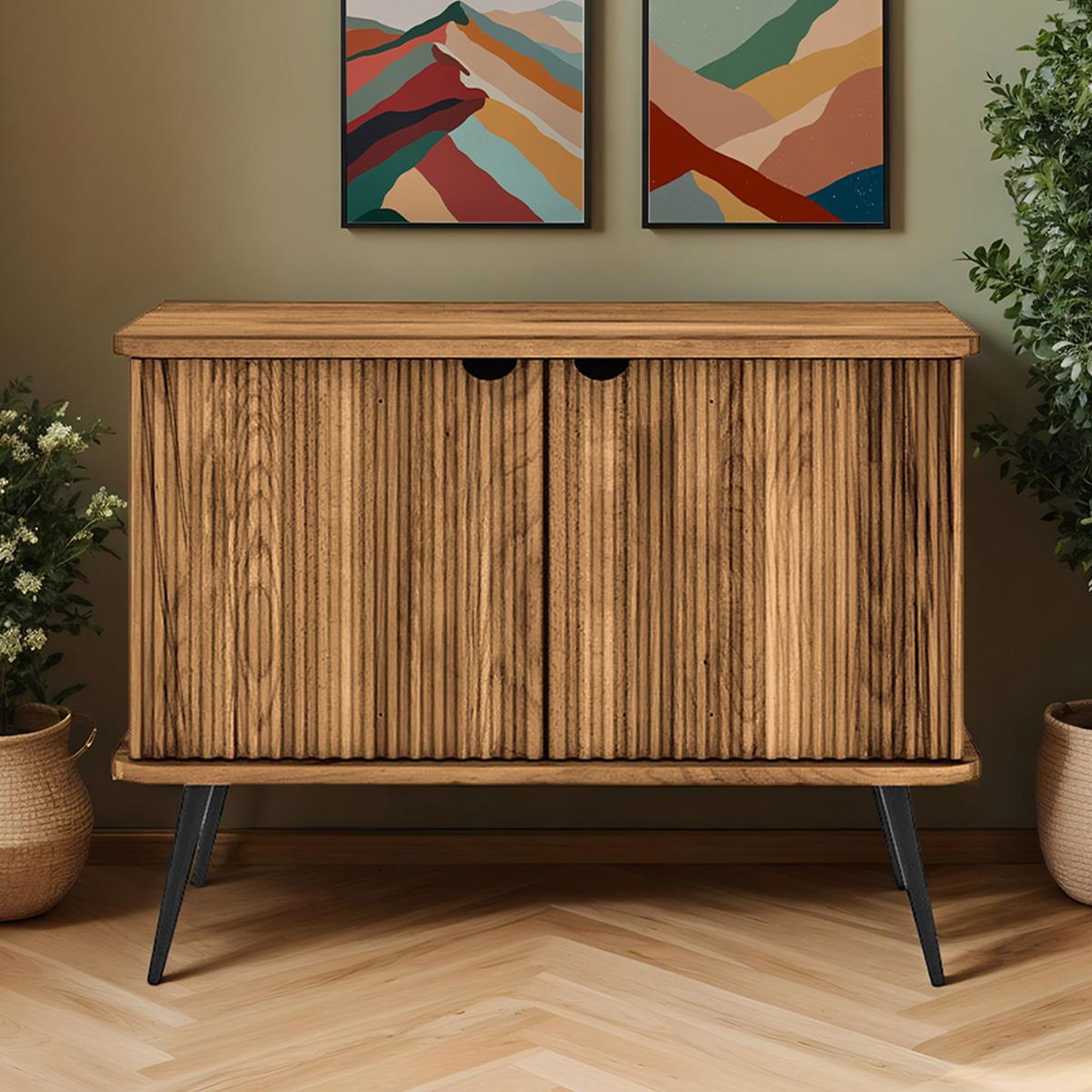 Voir la diapositive 2 : MAISON AUBERTIN Buffet bois hêtre 2 portes amalfi 97x46 cm - bois foncé