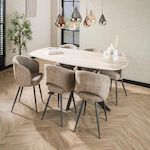 LISA DESIGN Ruben - table à manger - plateau en céramique 3d effet travertin - pieds en acier - 6 à 8 personnes. Coloris disponibles : Bicolore