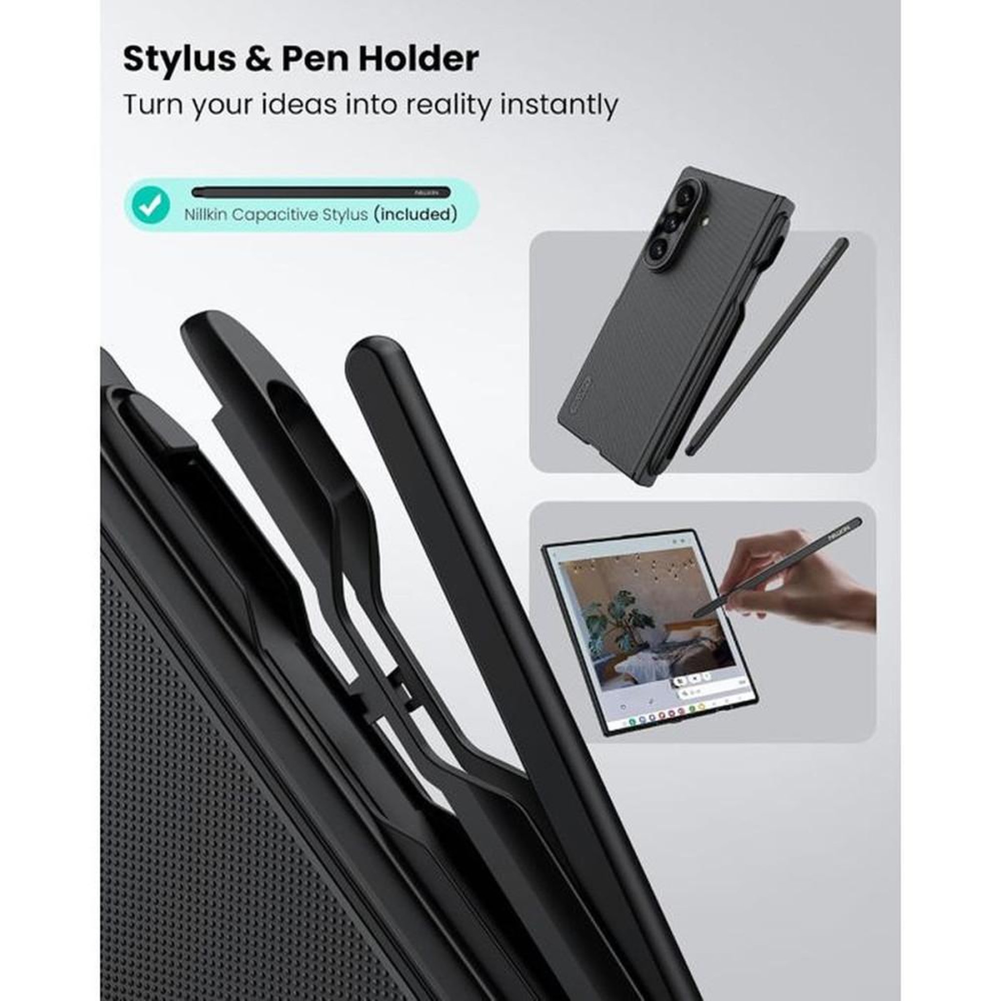 Voir la diapositive 4 : Coque téléphone magnétique noire avec support pour stylet Galaxy Z Fold 8 Ultra