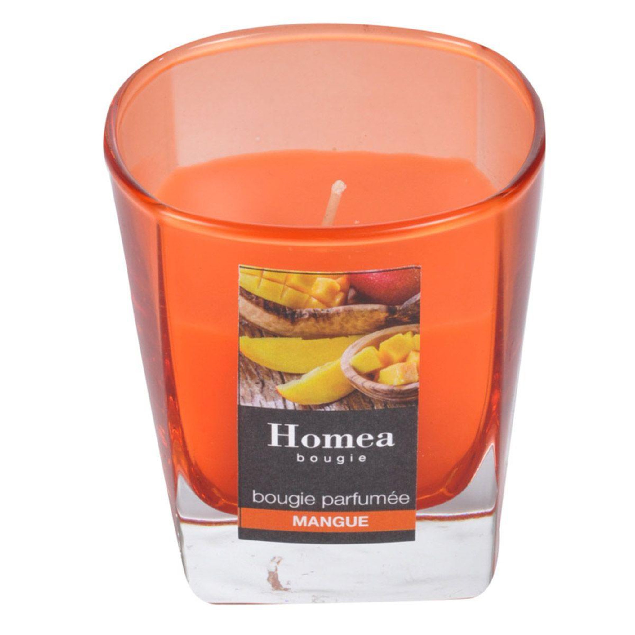 Voir la diapositive 2 : HOMEA Bougie parfumée en verre  essentiel  7cm mangue