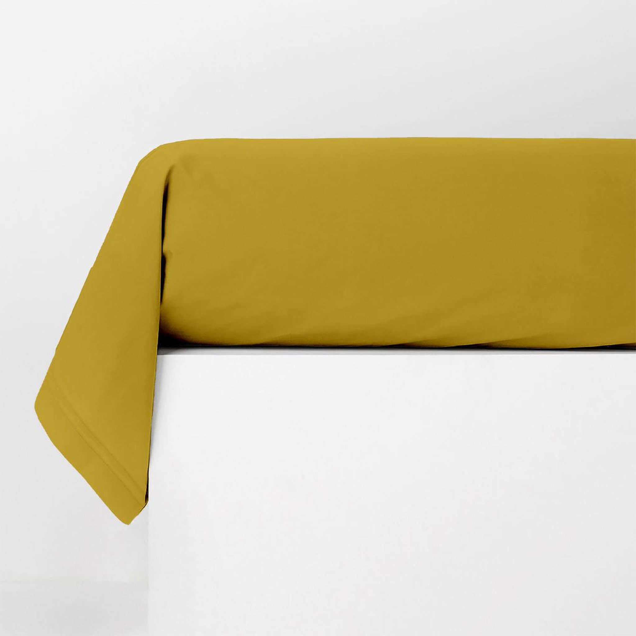 Voir la diapositive 3 : FUTURE HOME Taie traversin en coton 57 fils unie jaune mimosa jaune moutarde 85x185cm