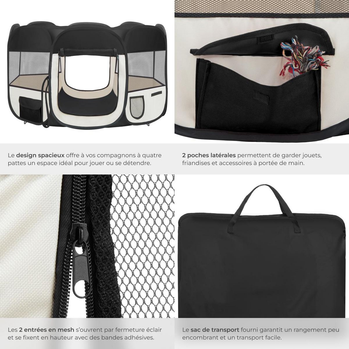 tectake Enclos pour chiots et chien pliable et modulable noir