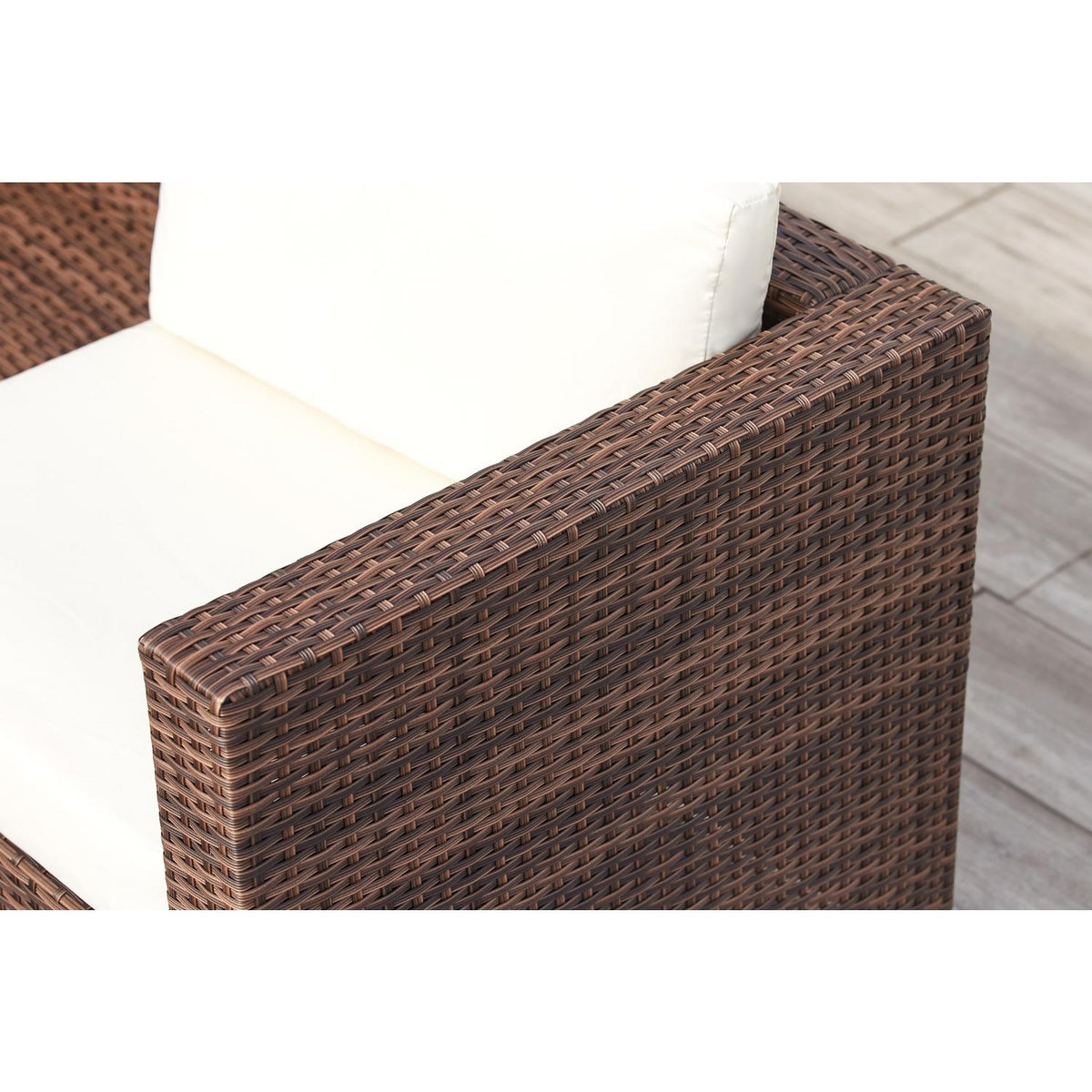 CONCEPT USINE Salon de jardin en résine tressée 4 places avec coffre intégré marron et blanc SILANG