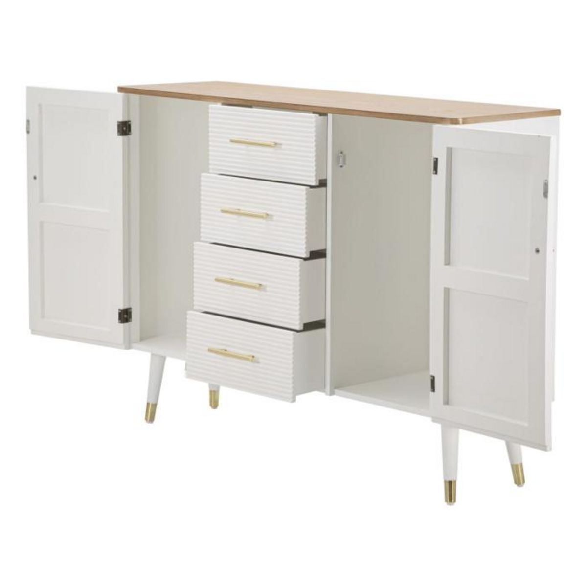 Paris Prix Buffet 2 Portes & 4 Tiroirs en Bois  Matera  117cm Blanc & Naturel