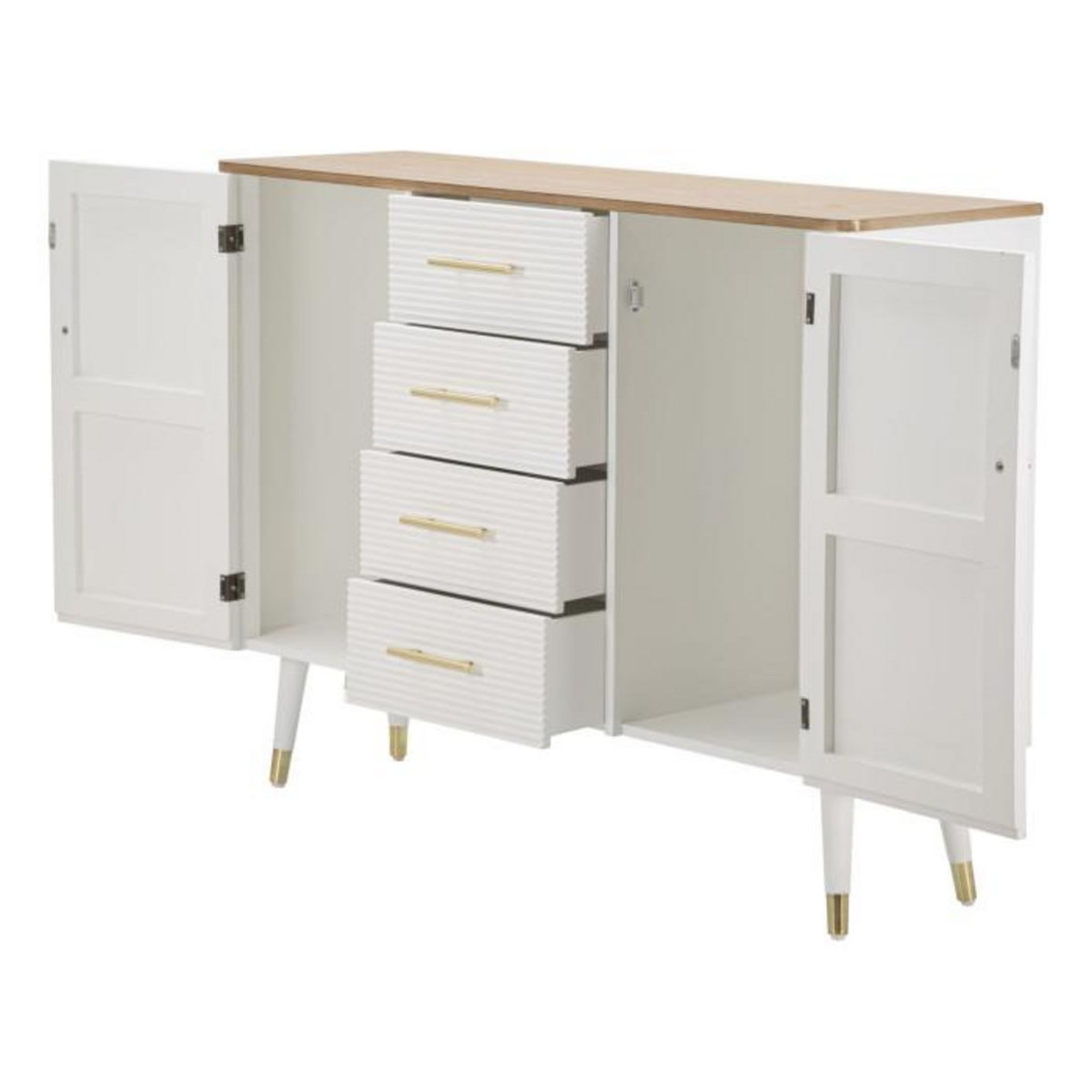 Paris Prix Buffet 2 Portes & 4 Tiroirs en Bois  Matera  117cm Blanc & Naturel