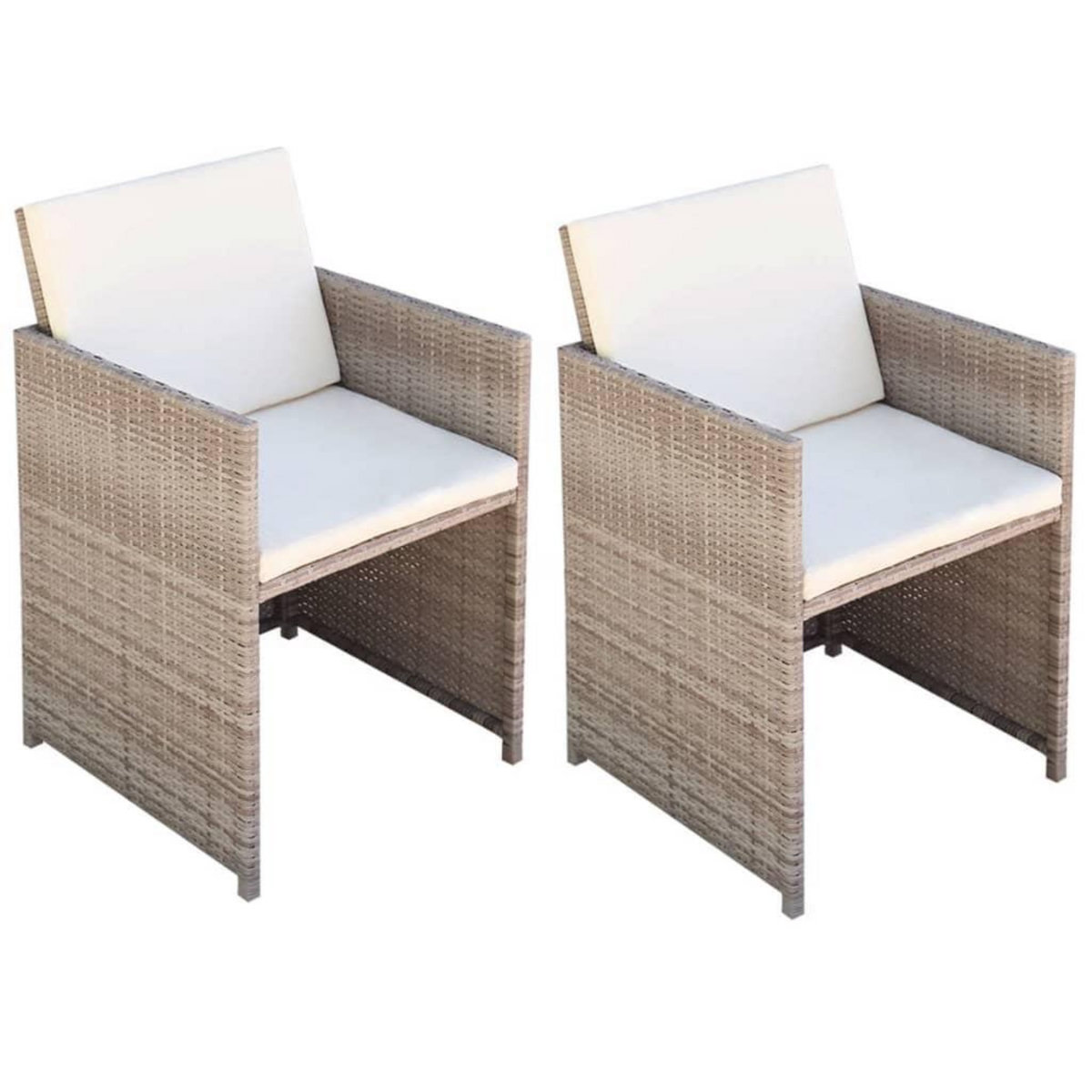 VIDAXL Chaises de jardin lot de 2 avec coussins Resine tressee Beige