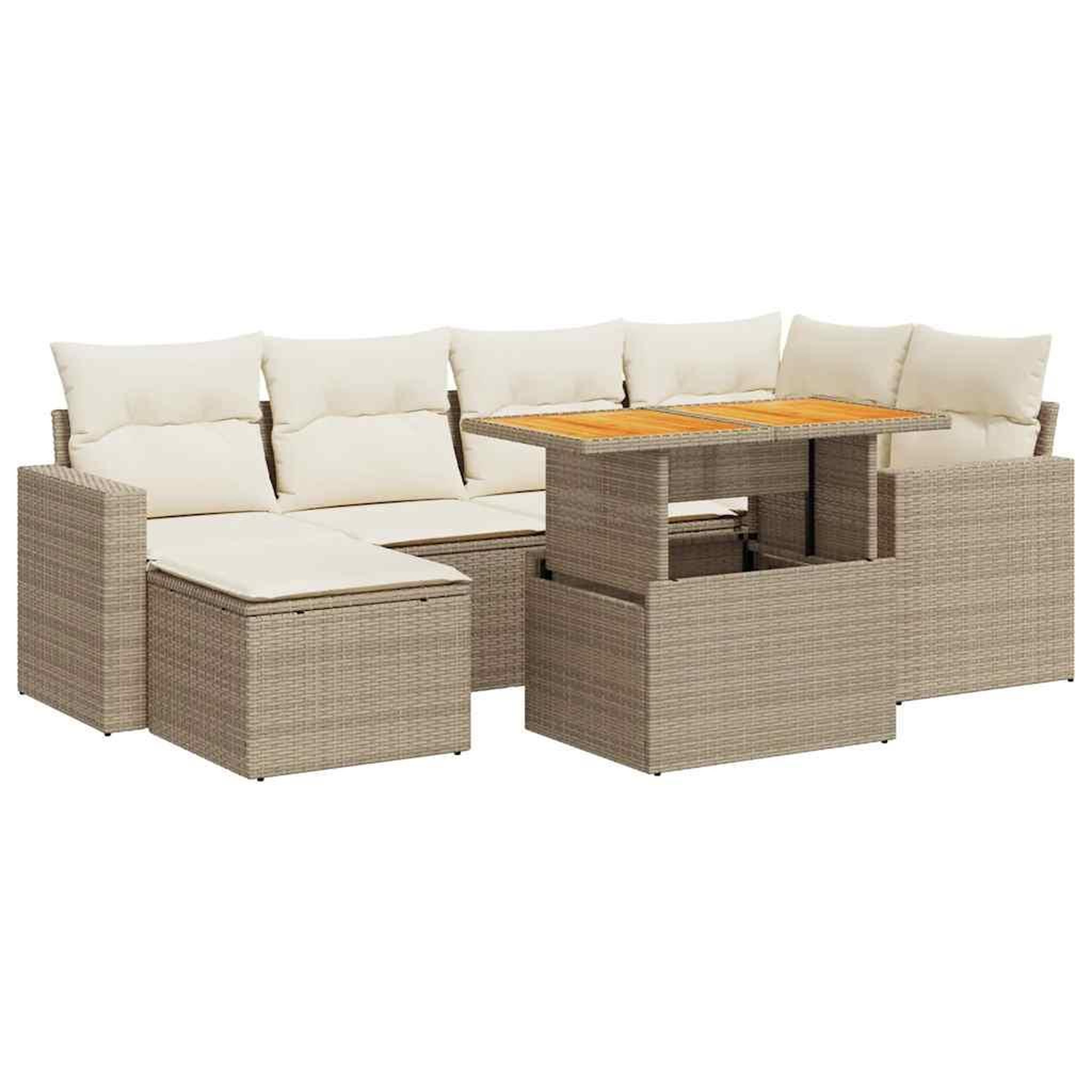 Voir la diapositive 2 : VIDAXL Salon de jardin avec coussins 7 pcs beige resine tressee