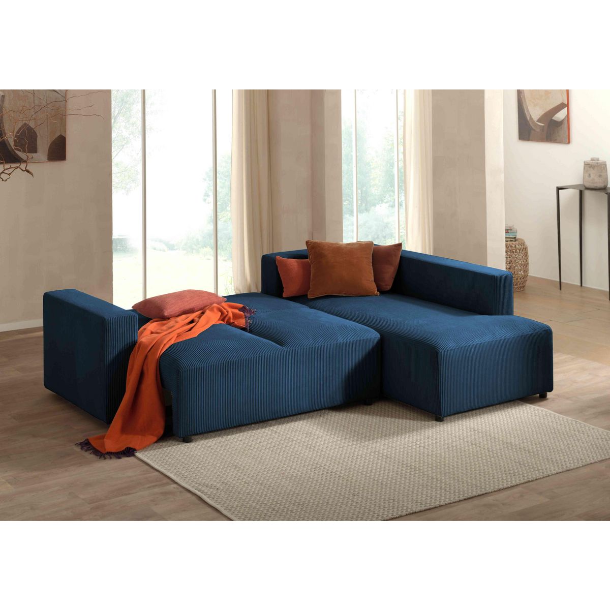 LISA DESIGN Livy - canapé d'angle convertible - avec coffre - en velours côtelé - 5 places - droit