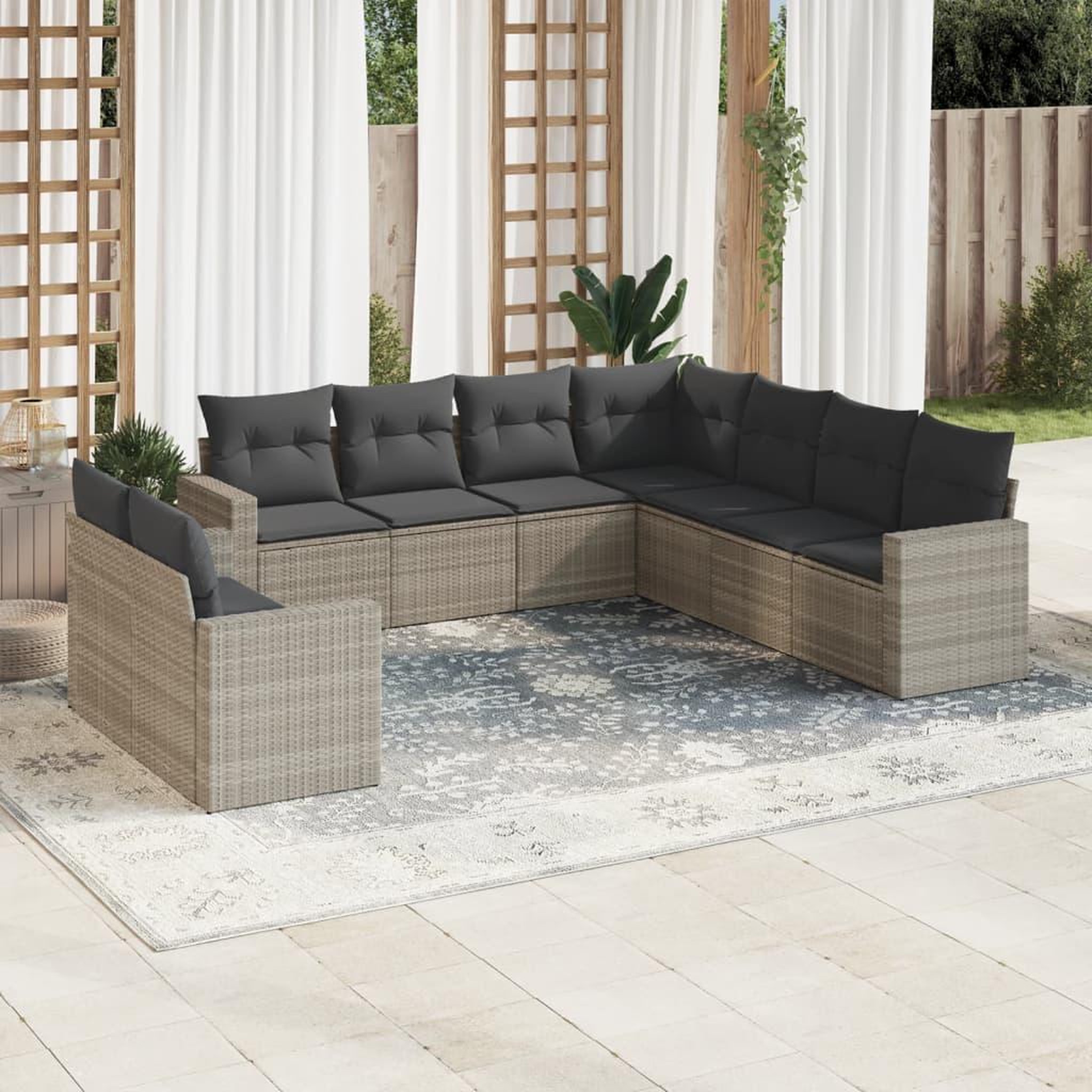 VIDAXL Salon de jardin 9 pcs avec coussins gris clair resine tressee