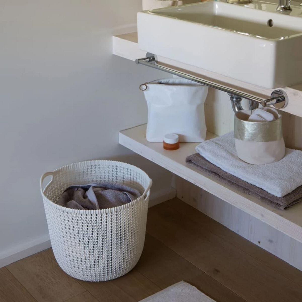 CURVER Curver Panier de rangement Knit Rond L 30 L Blanc creme