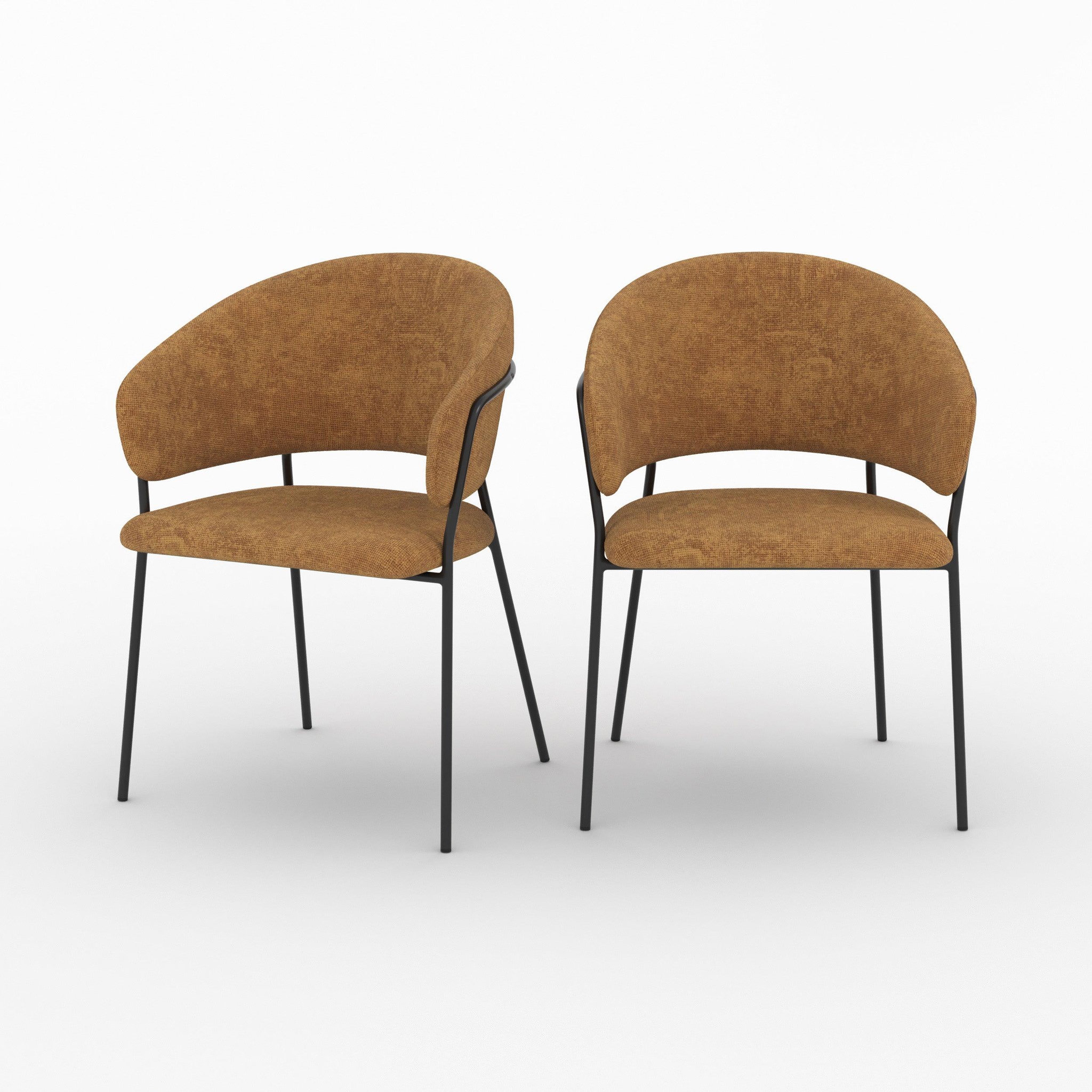 MAISON PAVANE Lot de 2 chaises en tissu caramel et pieds en métal noir-amaya