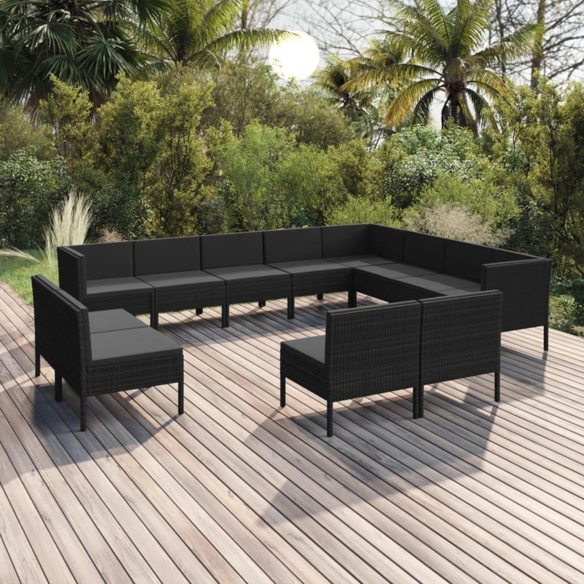 VIDAXL Salon de jardin 12 pcs avec coussins resine tressee noir