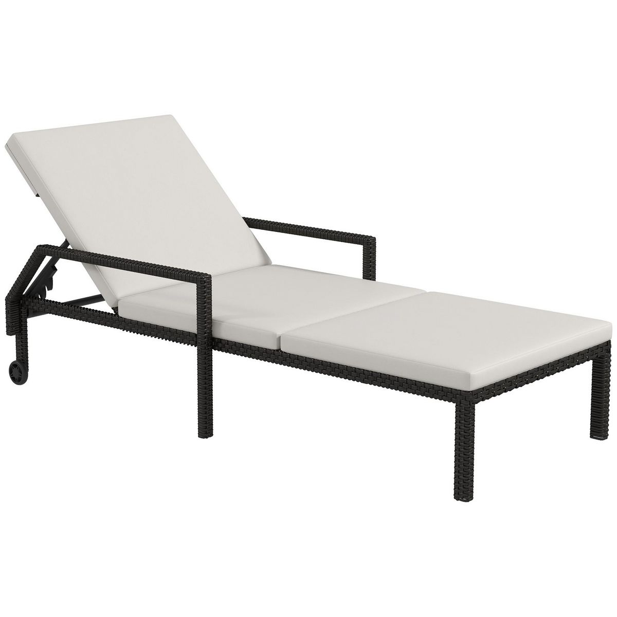 OUTSUNNY Bain de soleil transat inclinable avec matelas accoudoirs roulettes résine tressée noir