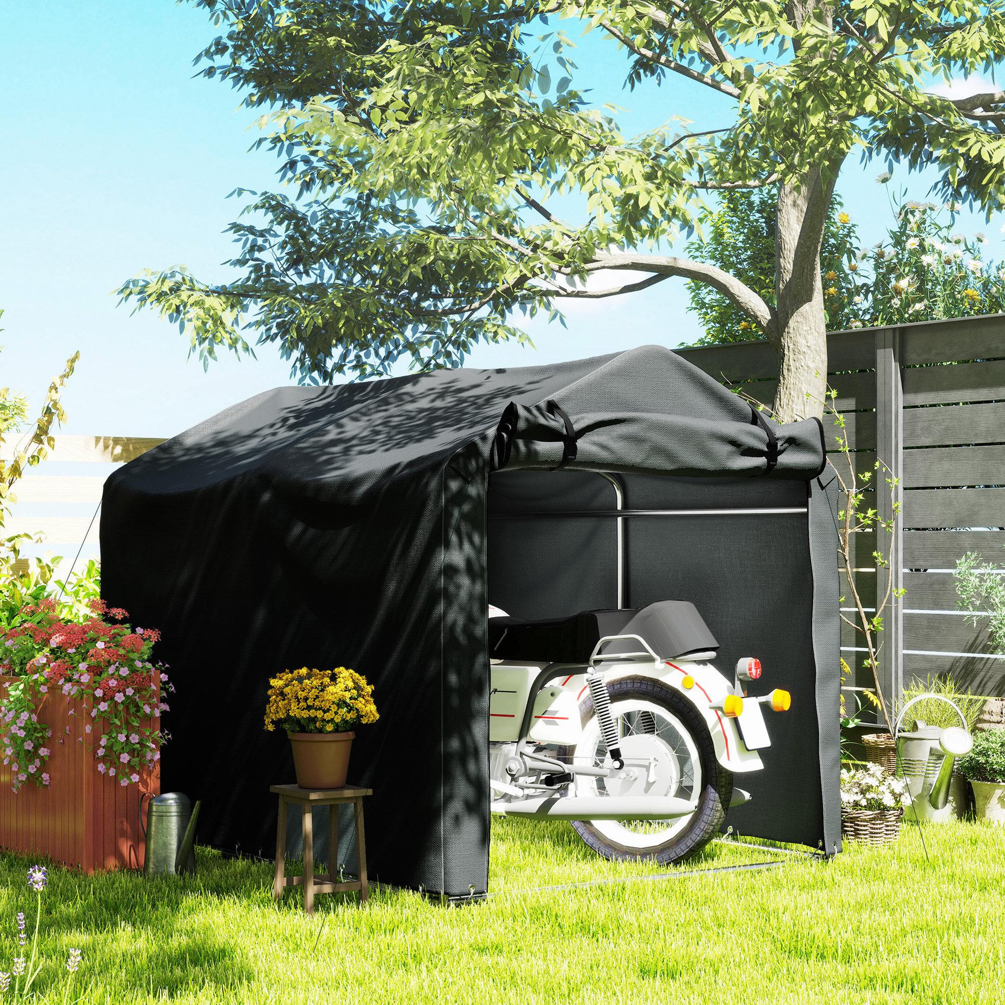 Voir la diapositive 2 : OUTSUNNY Tente de stockage - abri de jardin dim. 2 x 1,6 x 1,65 m - porte enroulable zippée - métal galvanisé PE gris
