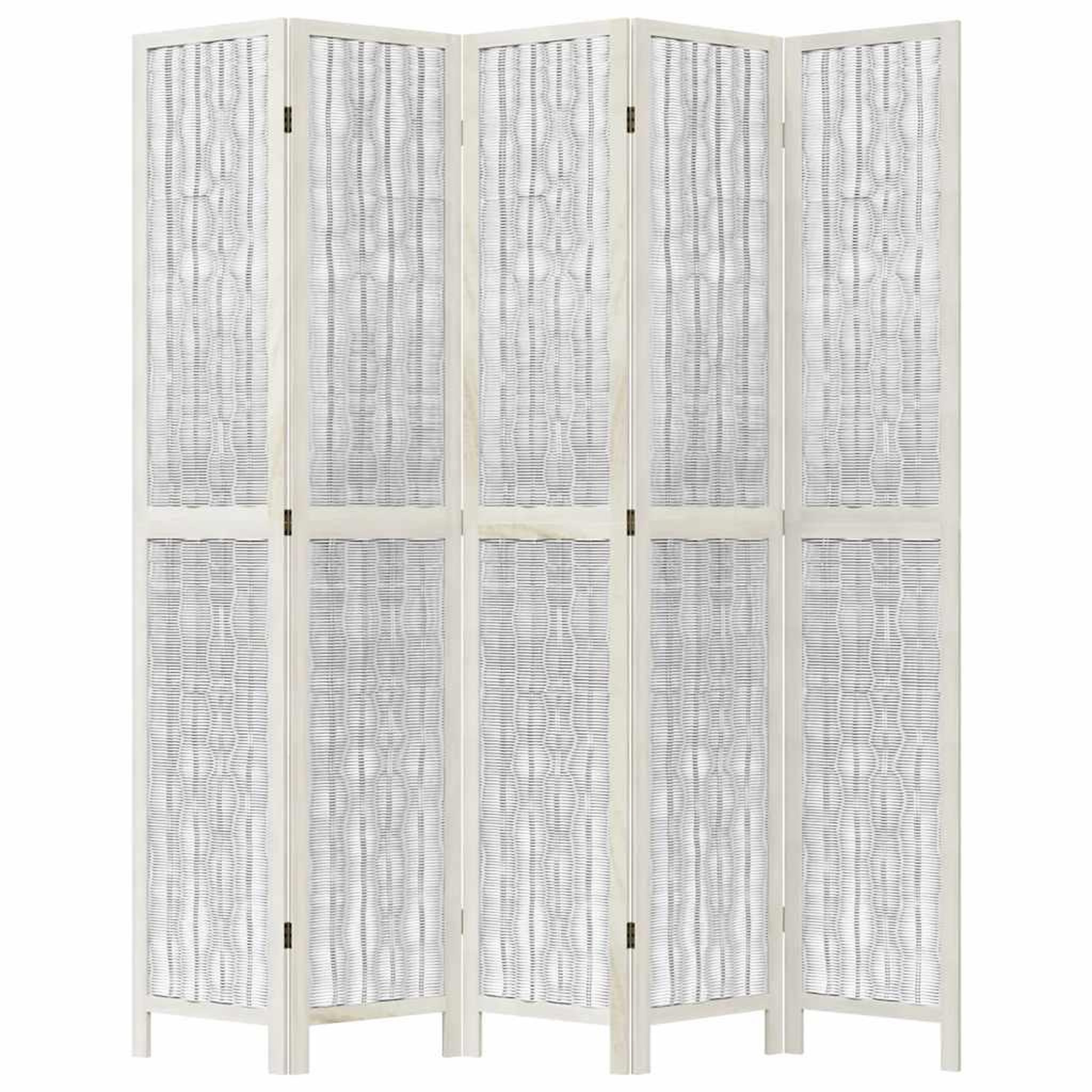 Voir la diapositive 4 : VIDAXL Cloison de separation 5 panneaux blanc bois de paulownia massif