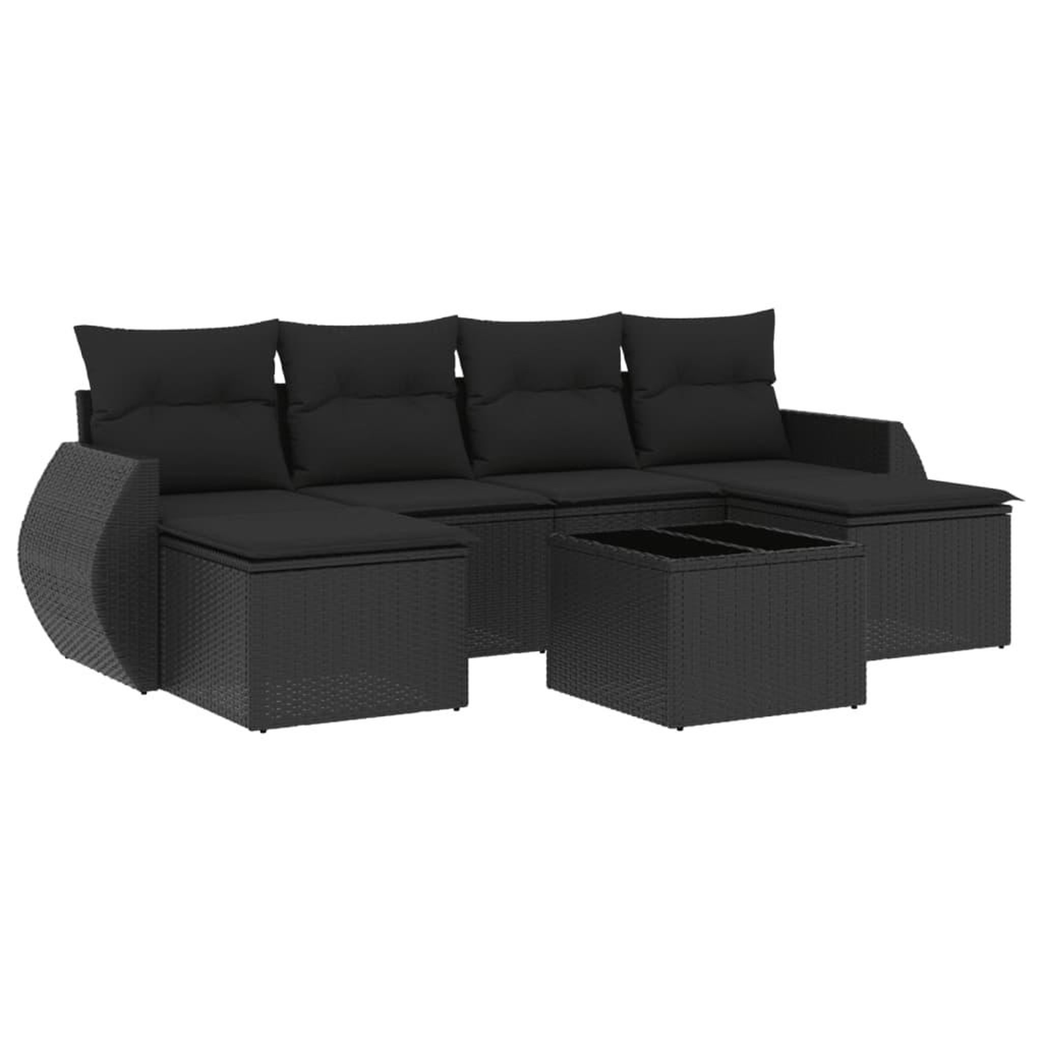 Voir la diapositive 2 : VIDAXL Salon de jardin 7 pcs avec coussins noir resine tressee