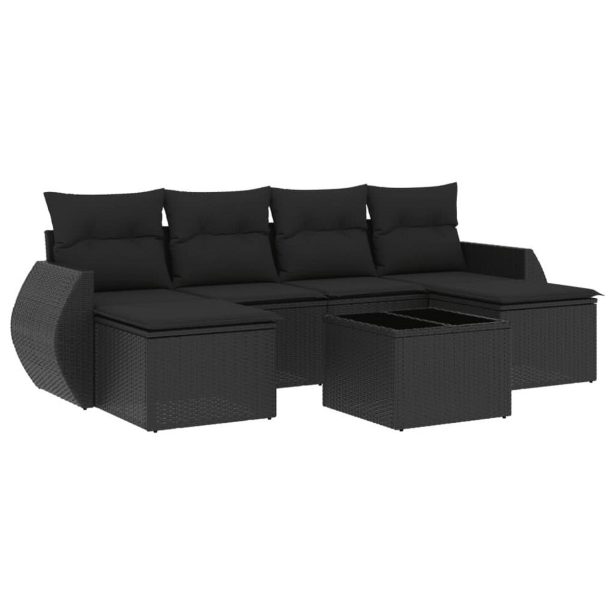 VIDAXL Salon de jardin 7 pcs avec coussins noir resine tressee
