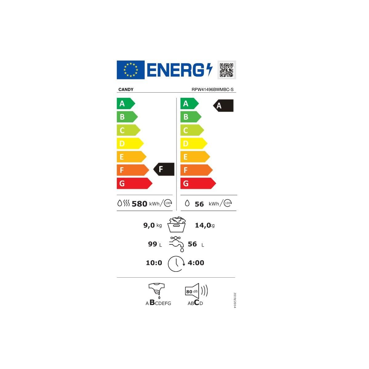 Candy Lave-linge séchant hublot 14/9kg 1400 tours/min - RPW41496BWMBC-S