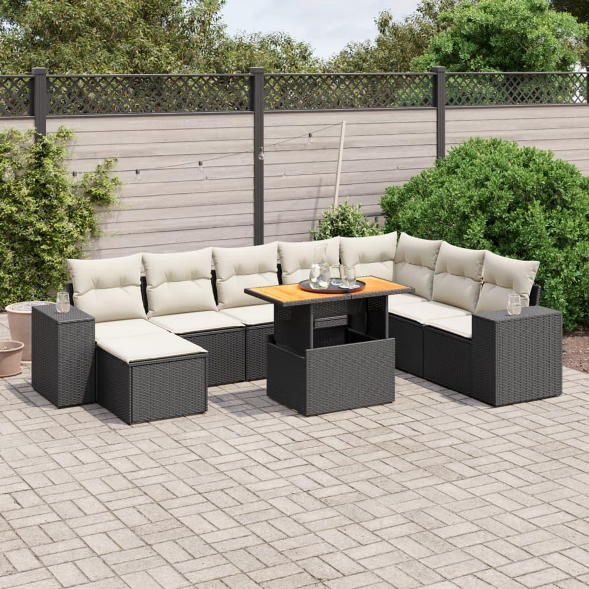 VIDAXL Salon de jardin 9 pcs avec coussins noir resine tressee