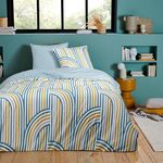 FUTURE HOME Parure de lit double arche en microfibre lavée. Coloris disponibles : Bleu
