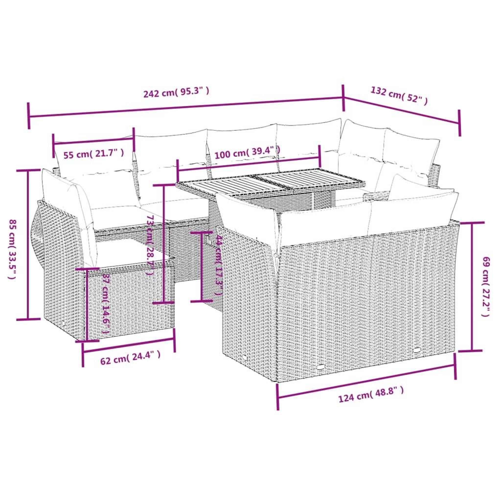 Voir la diapositive 3 : VIDAXL Salon de jardin 9 pcs avec coussins gris resine tressee