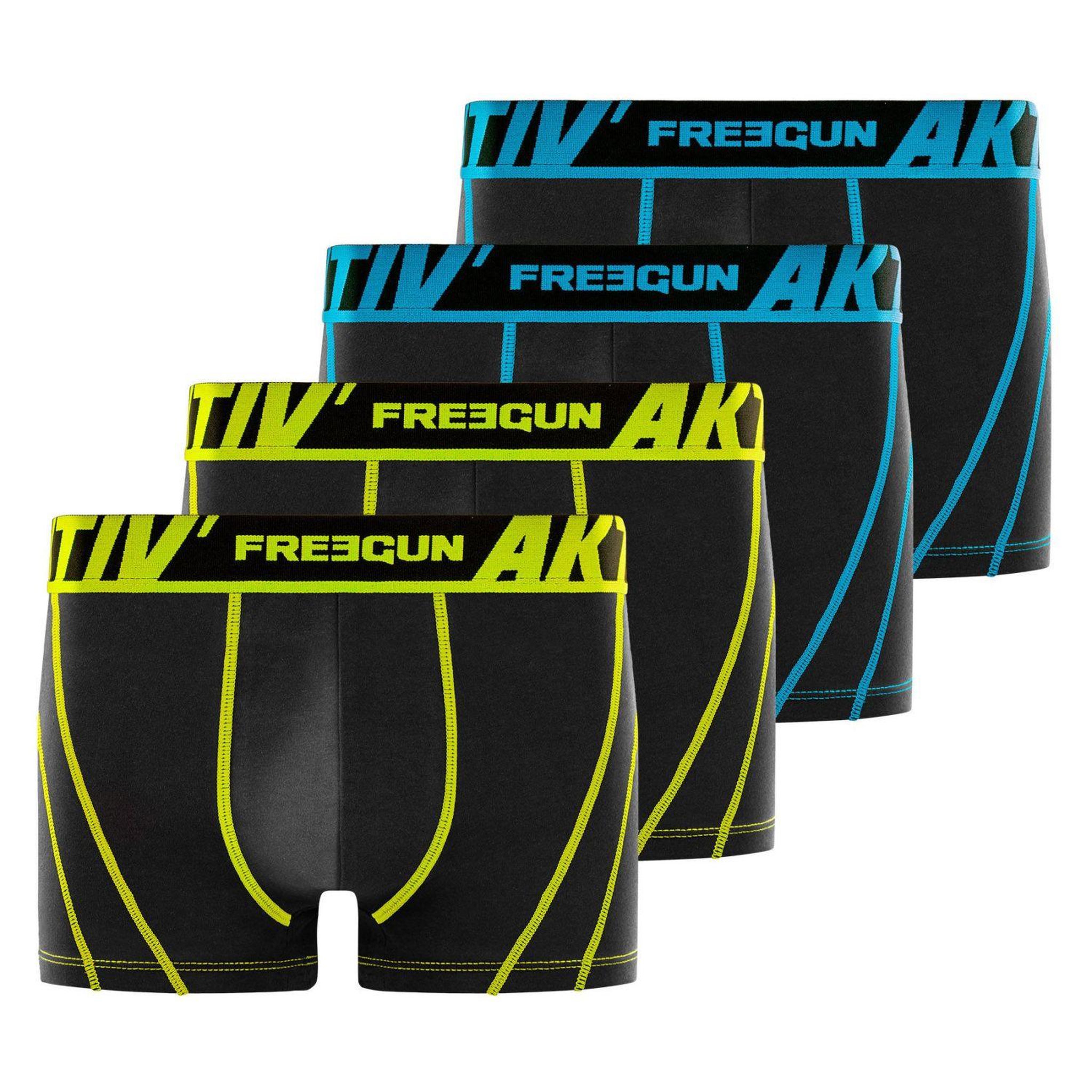 FREEGUN Lot de 4 boxers en coton homme Aktiv. Coloris disponibles : Noir