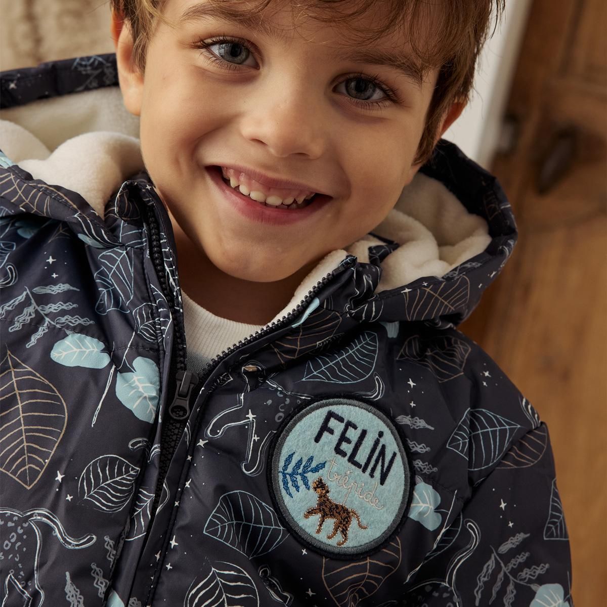 Petit Béguin Doudoune bébé intérieur polaire avec capuche Félintrépide