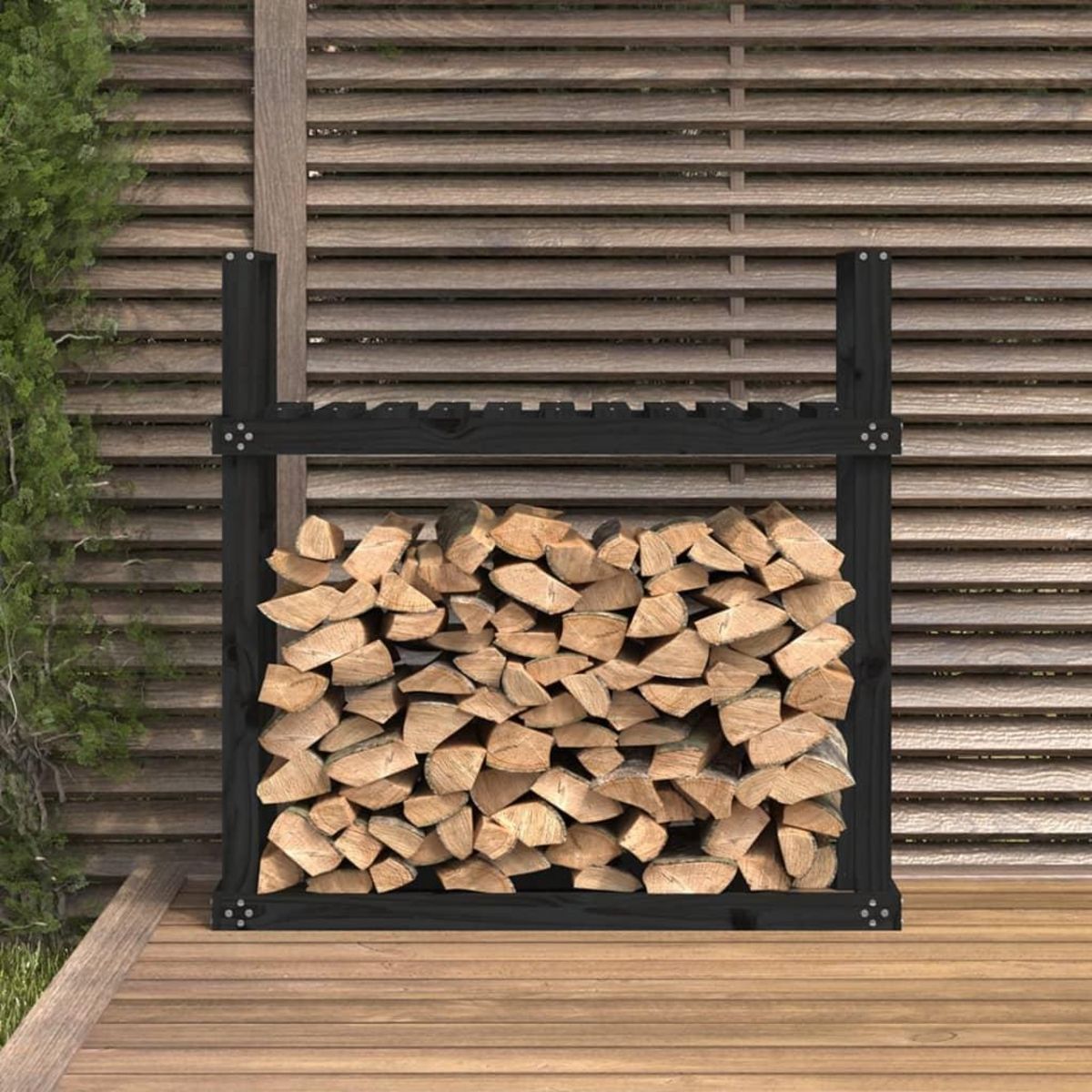 VIDAXL Support pour bois de chauffage Noir 110x35x108,5 cm Bois de pin