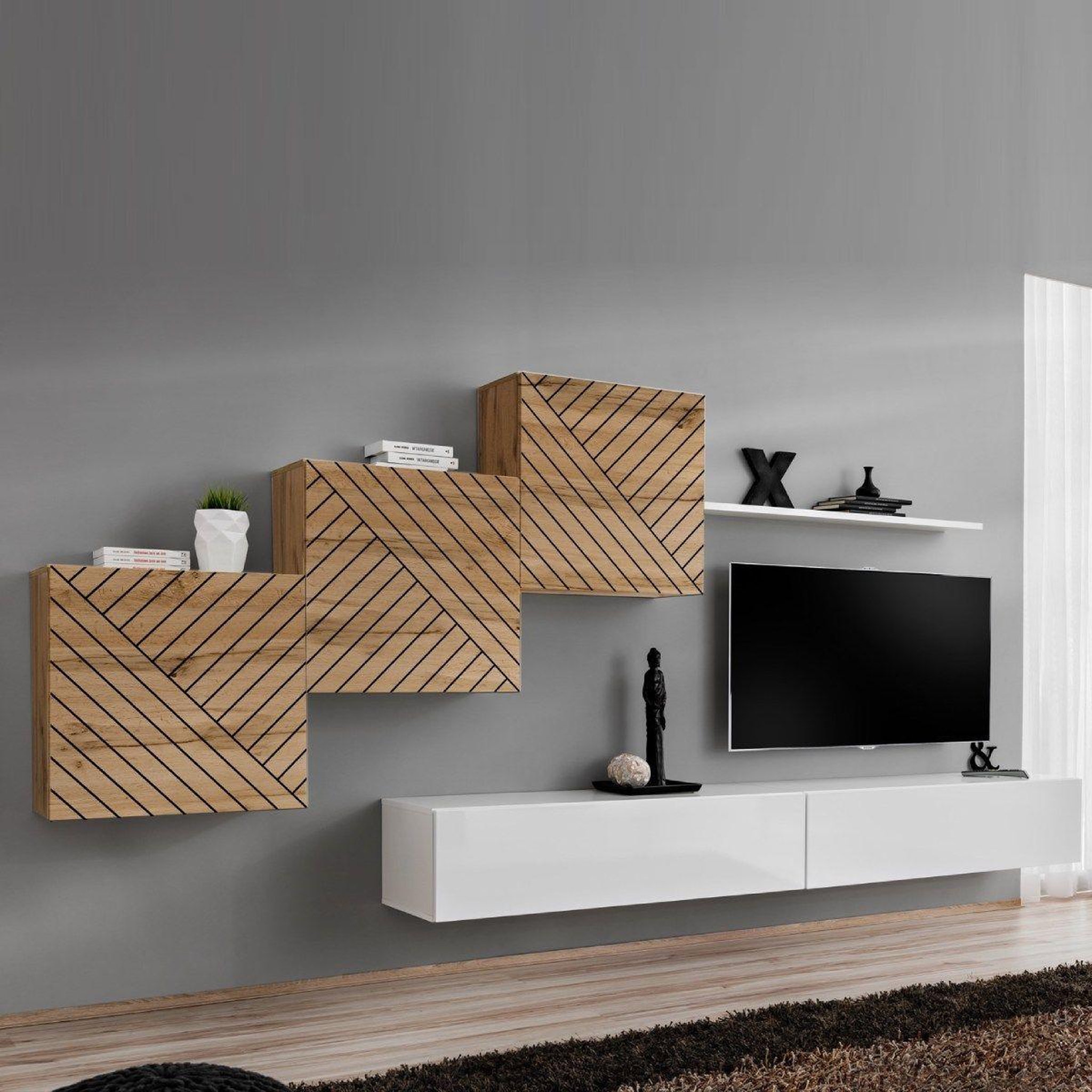 Paris Prix Ensemble meuble tv  switch lamel x  330cm blanc & naturel