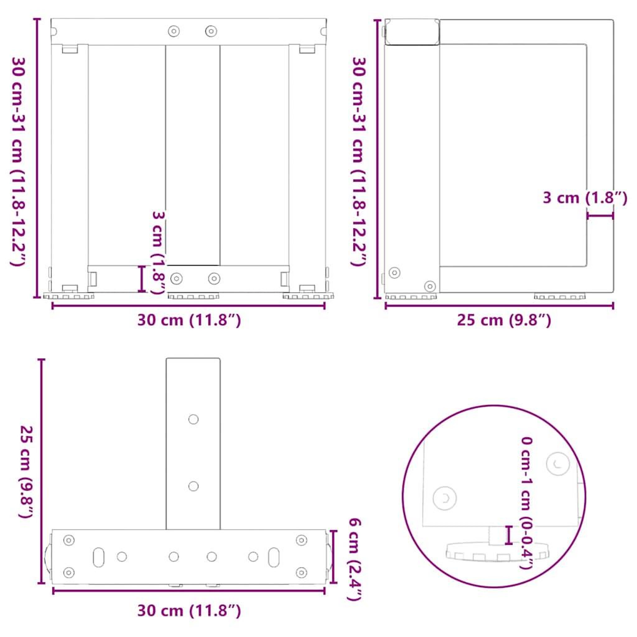 Voir la diapositive 6 : VIDAXL Pieds de table basse forme de T 2pcs anthracite 30x25x(30-31)cm