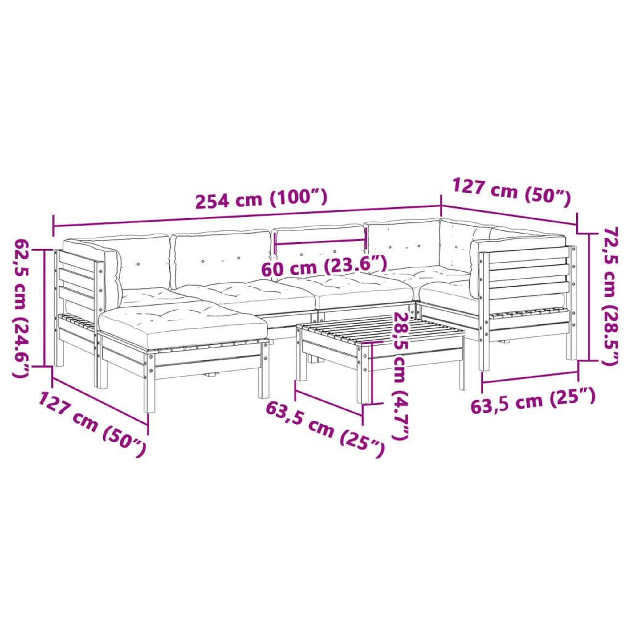 Voir la diapositive 6 : VIDAXL Salon de jardin 7 pcs et coussins bois massif sapin de douglas