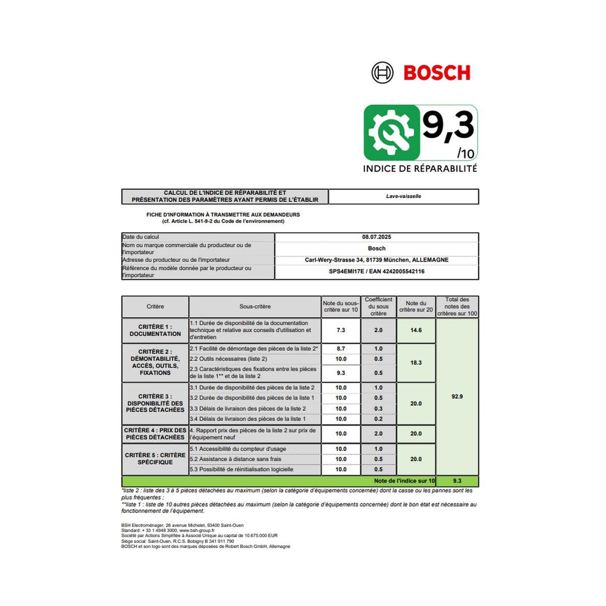 Voir la diapositive 4 : BOSCH Lave-vaisselle 45cm 10 couverts 44db acier brossé - sps4emi17e