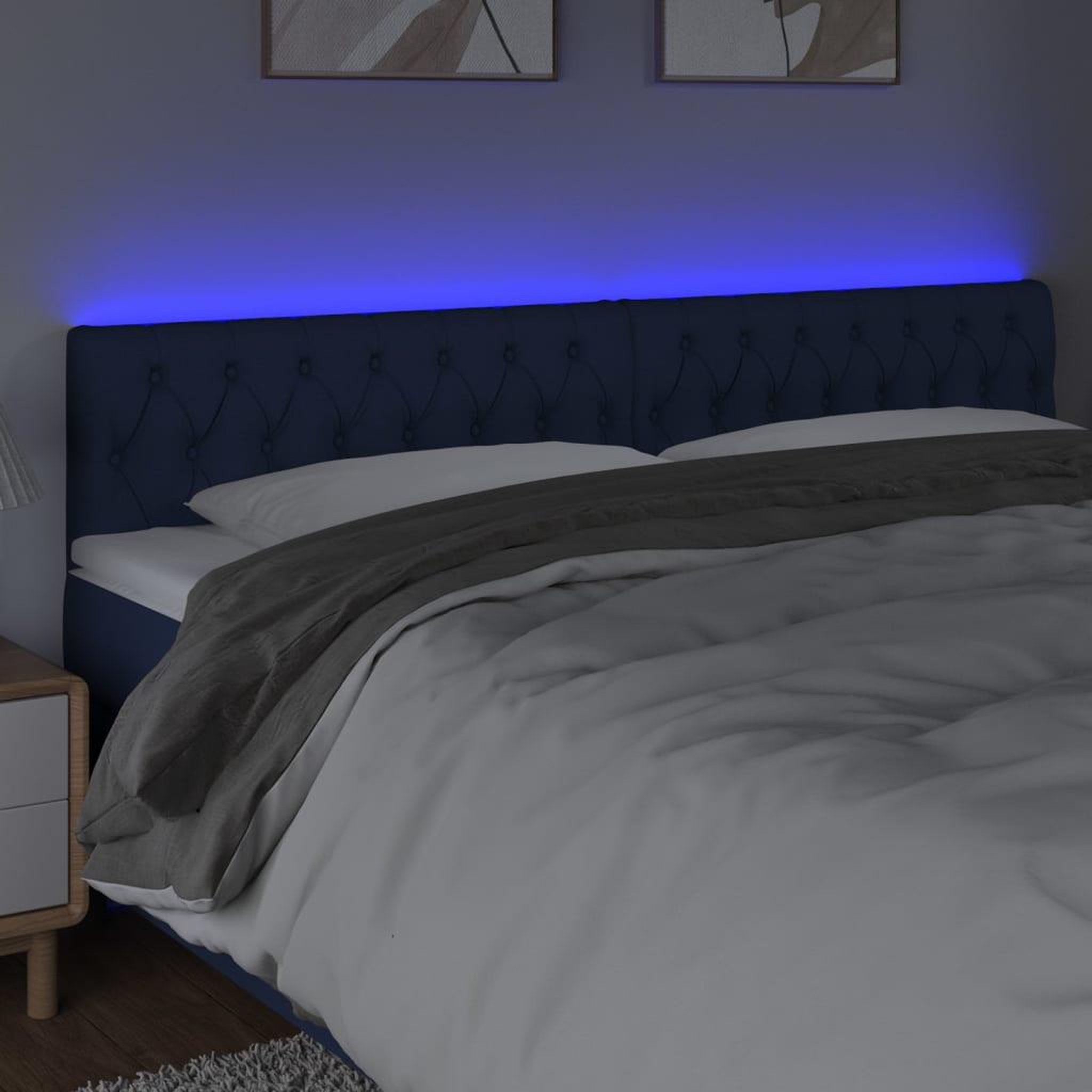 Voir la diapositive 3 : VIDAXL Tete de lit a LED Bleu 200x7x78/88 cm Tissu