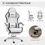 Voir la diapositive 6 : VINSETTO Chaise de bureau gaming - inclinable, pivotant, réglable - coussins lombaires têtière inclus - noir blanc