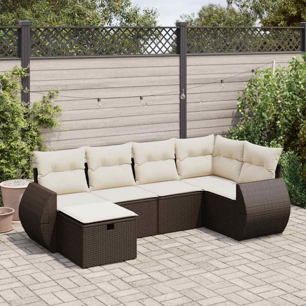 VIDAXL Salon de jardin avec coussins 6 pcs marron resine tressee