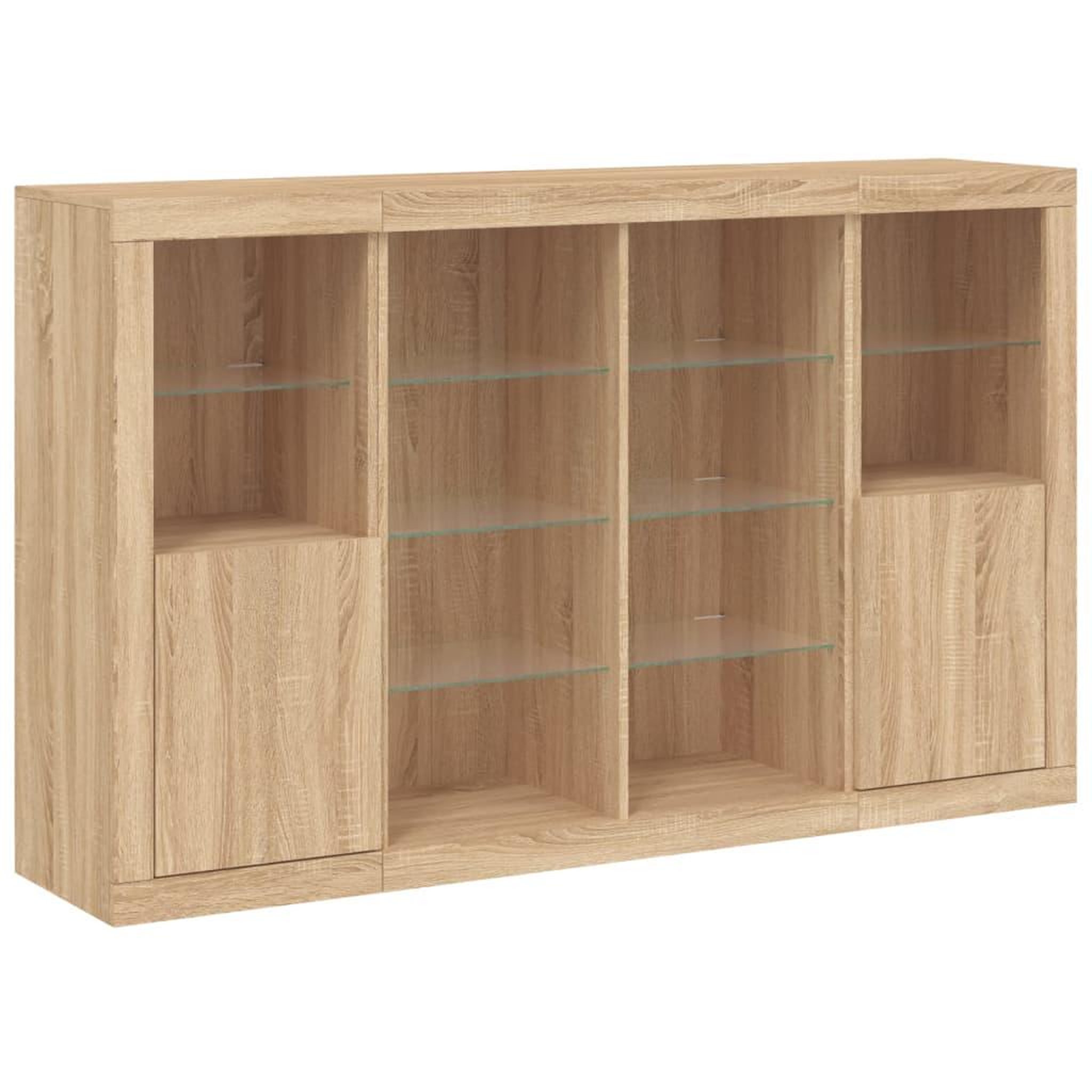 Voir la diapositive 5 : VIDAXL Buffets avec lumieres LED 3 pcs chene sonoma bois d'ingenierie