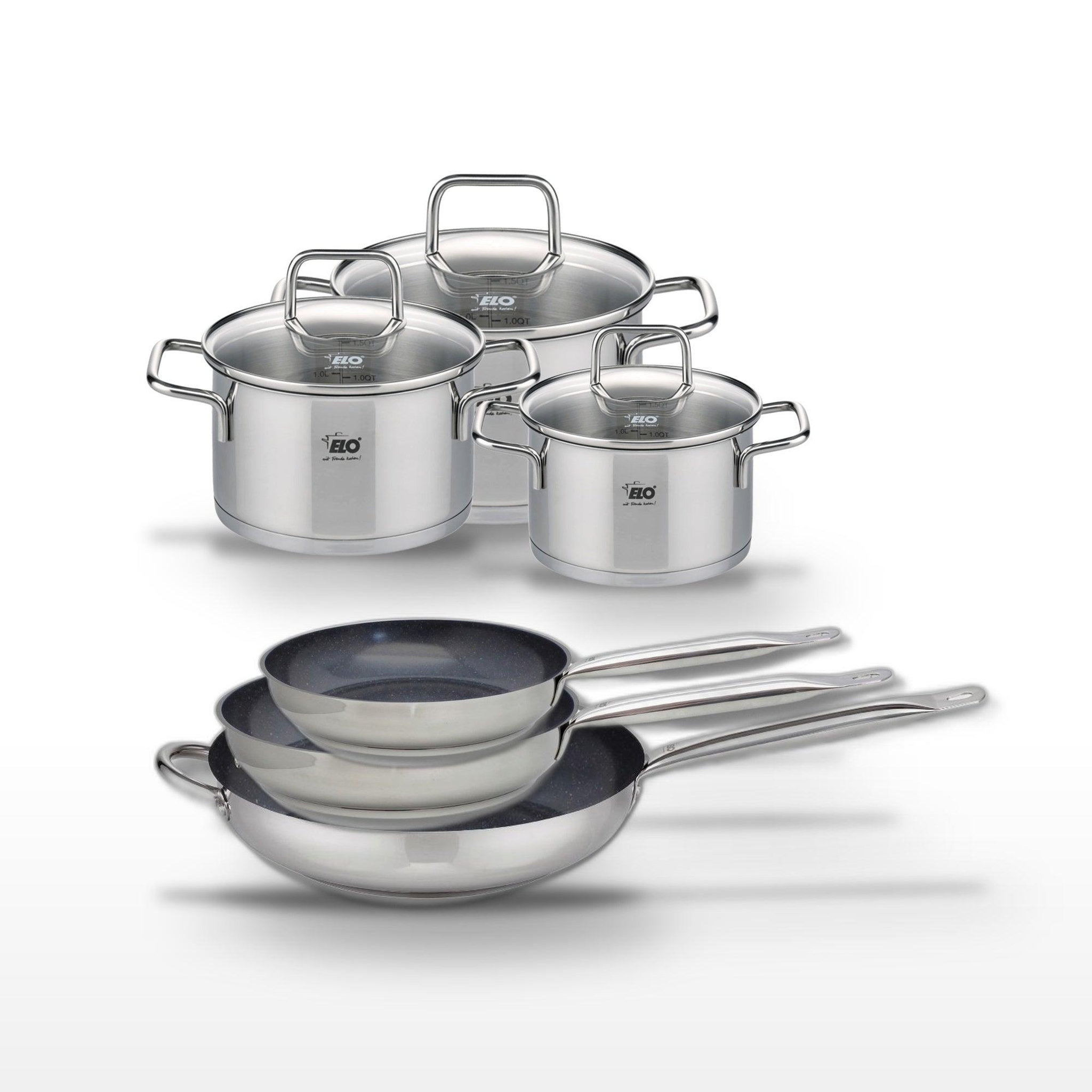 ELO Lot de 3 poêles 24/28/32 cm elo profi therm platinum avec 3 faitouts en inox
