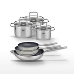 ELO Lot de 3 Poêles 24/28/32 cm Elo Profi Therm Platinum avec 3 Faitouts en inox