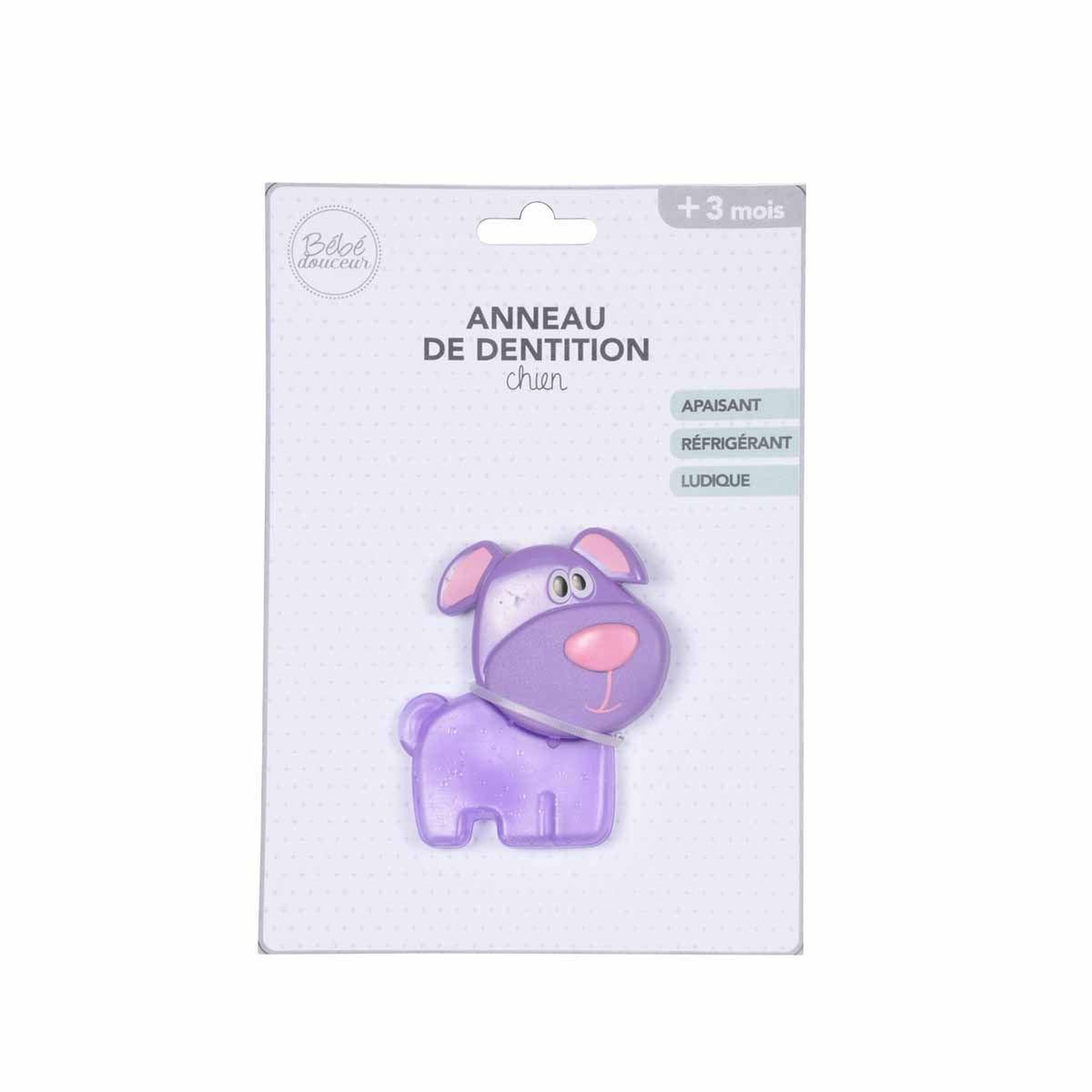 Voir la diapositive 2 : BEBE DOUCEUR Anneau de dentition réfrigérant  chiot  7cm violet