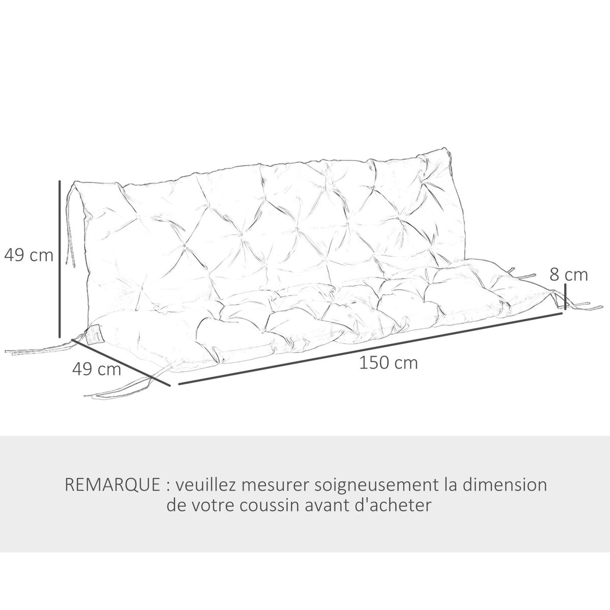 OUTSUNNY Coussin matelas assise dossier pour banc de jardin balancelle canapé 3 places grand confort 150 x 98 x 8 cm kaki