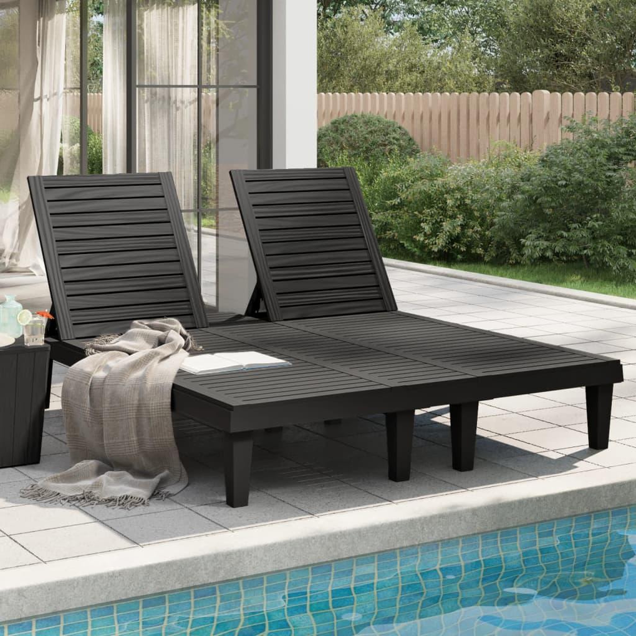 VIDAXL Chaise longue double noir 155x138x83 cm polypropylene