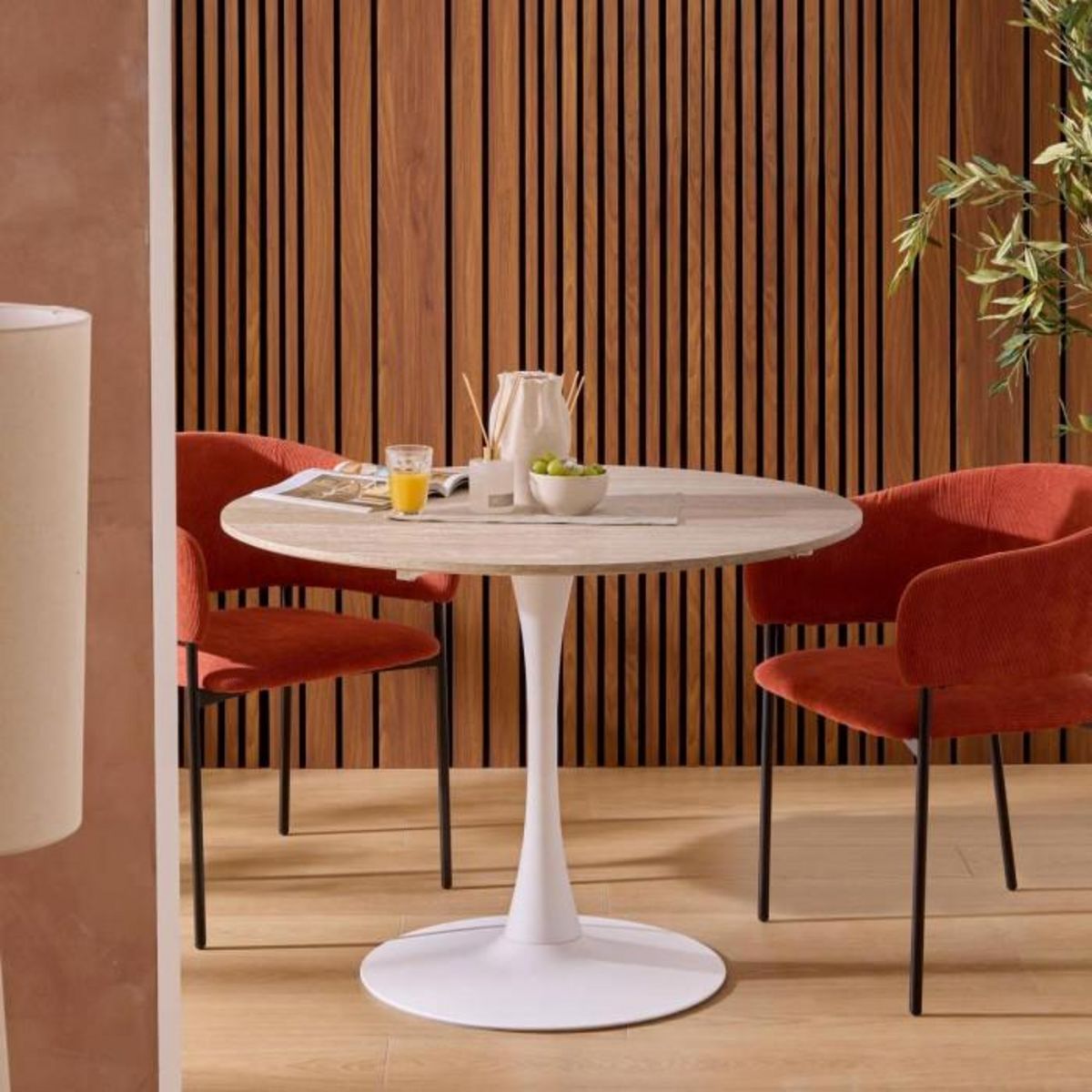 ATMOSPHERA Table à Manger Effet Travertin  Elias  102cm Naturel