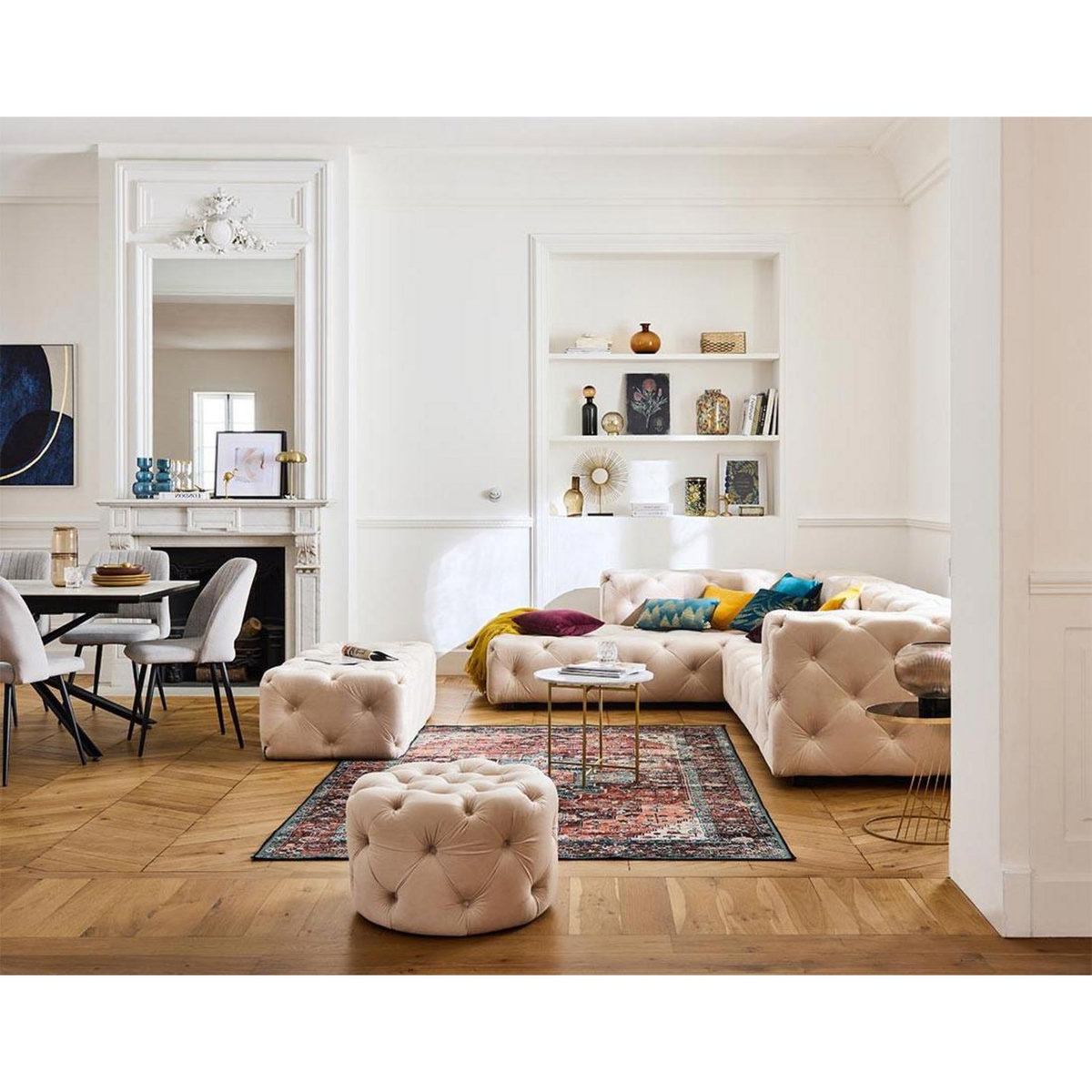 LISA DESIGN Gallata - pouf chesterfield rond - en velours