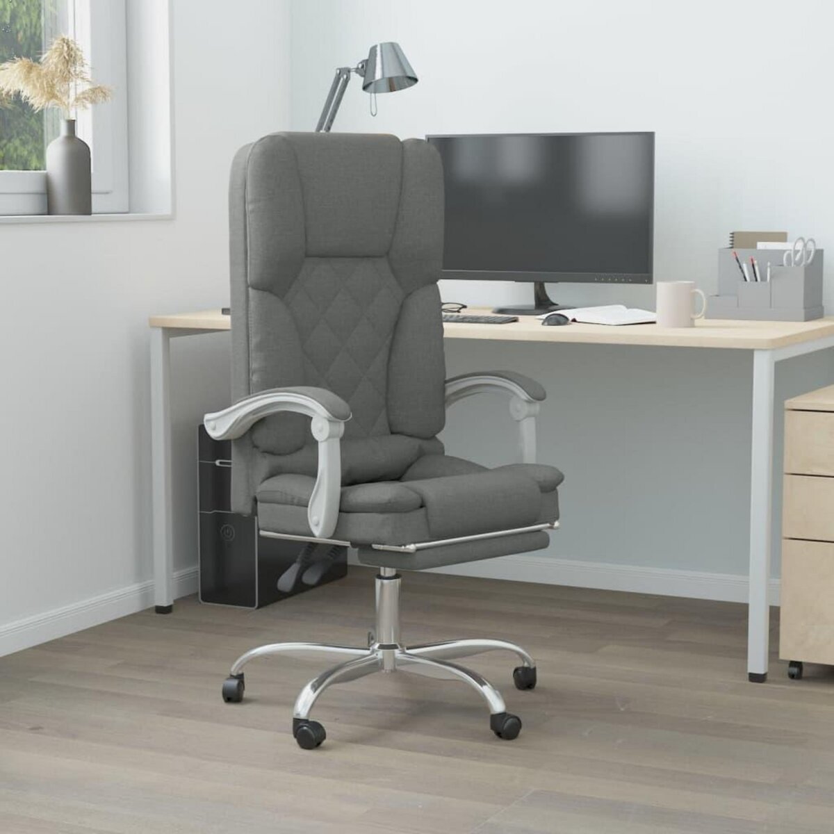 VIDAXL Fauteuil de massage inclinable de bureau Gris fonce Tissu