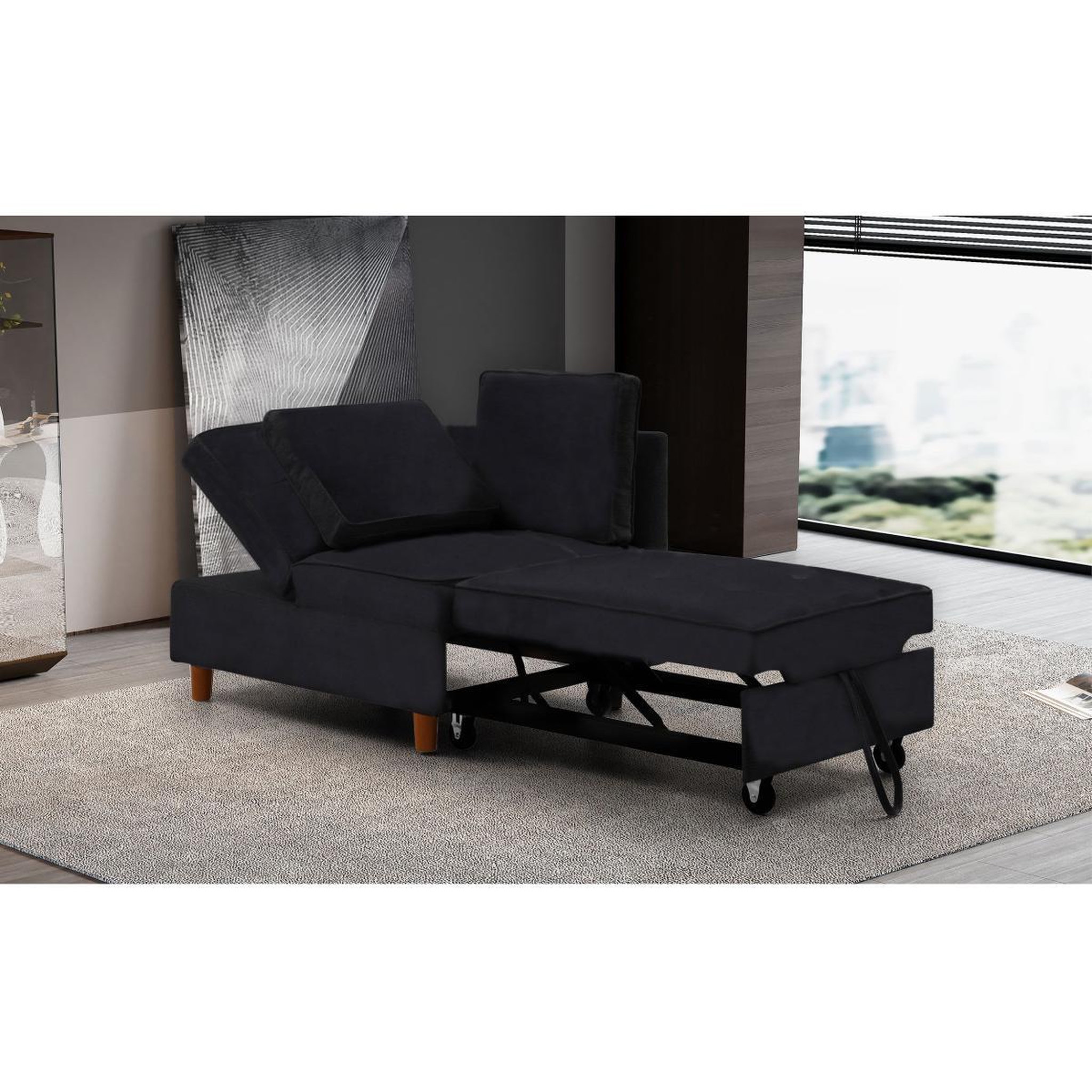 Voir la diapositive 3 : Paris Prix Banquette 2 Places Convertible Velours  Théo  107cm Noir
