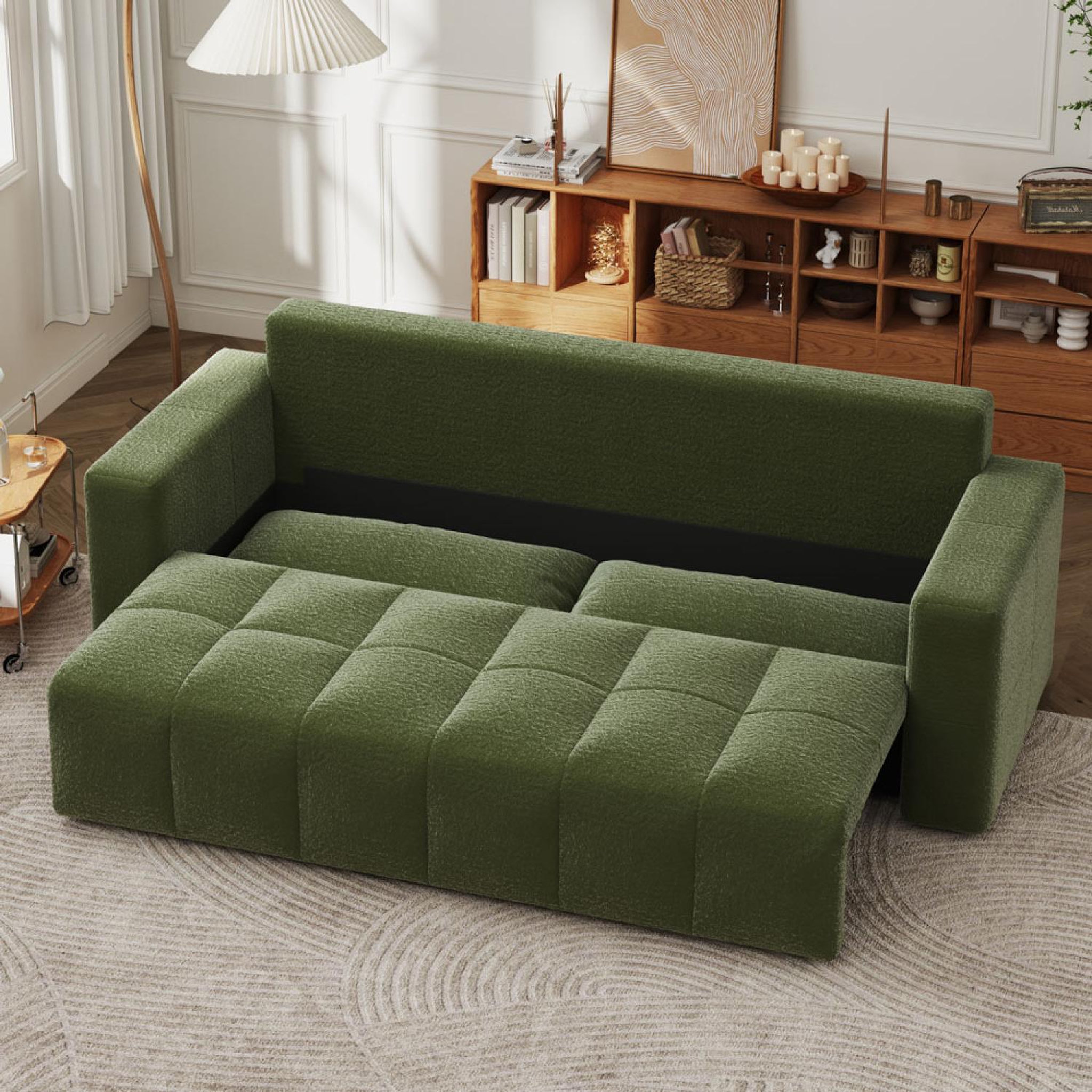 Voir la diapositive 5 : CONCEPT USINE Canapé convertible 3 places avec coffre en bouclette vert canterbury